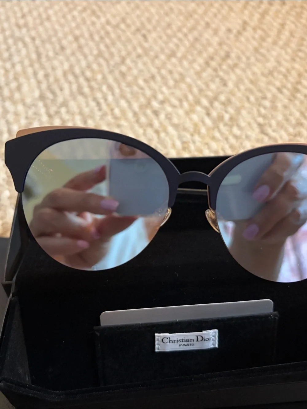 Dior Women's Round Sunglasses in Black with Mirrored Lenses